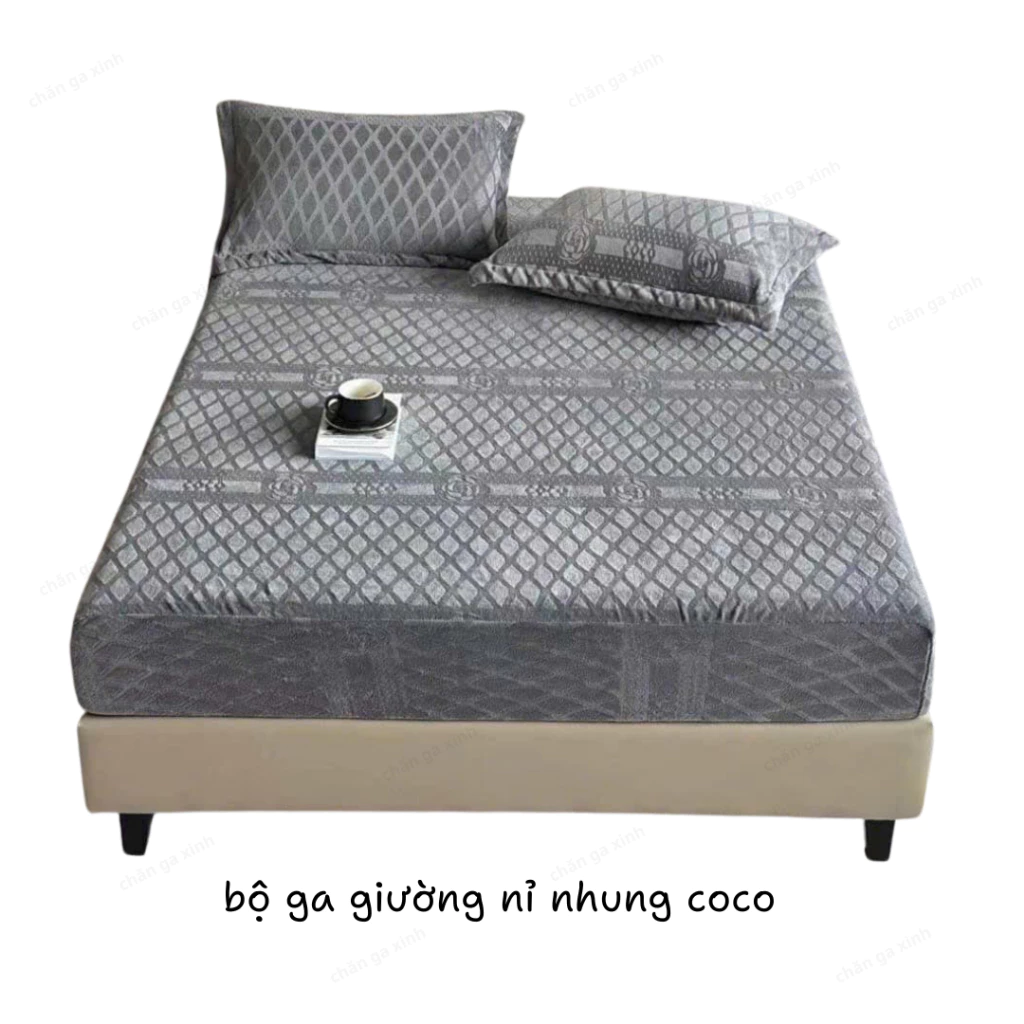 Bộ ga giường lông tuyết nỉ nhung coco màu trơn ga chun bọc nệm mềm mịn