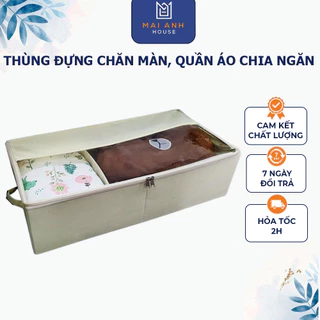 Thùng cất gọn chăn màn, quần áo chia ngăn cơ động, có khóa kéo, màng đậy trong suốt dễ nhận biết đồ đạc Mai Anh House