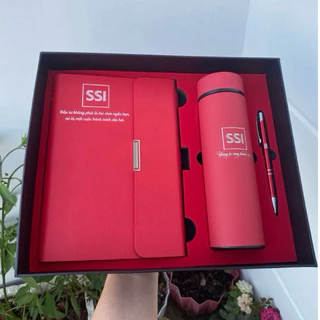 Giftset - Combo Bộ quà tặng sổ da + bình giữ nhiệt và bút ký kim loại - quà tặng văn phòng, thầy Cô giáo