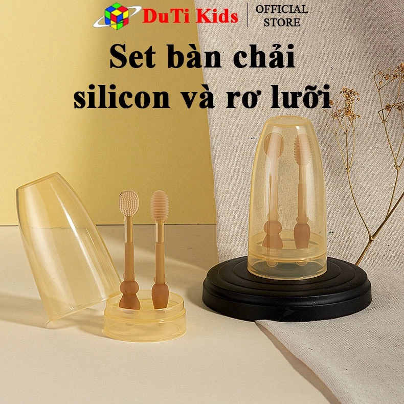 Set rơ lưỡi và bàn chải đánh răng silicon cao cấp Bear Baby Toothbr cho bé từ 0 - 18 tháng