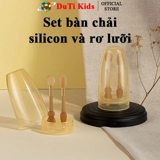 Set rơ lưỡi và bàn chải đánh răng silicon cao cấp Bear Baby Toothbr cho bé từ 0 - 18 tháng