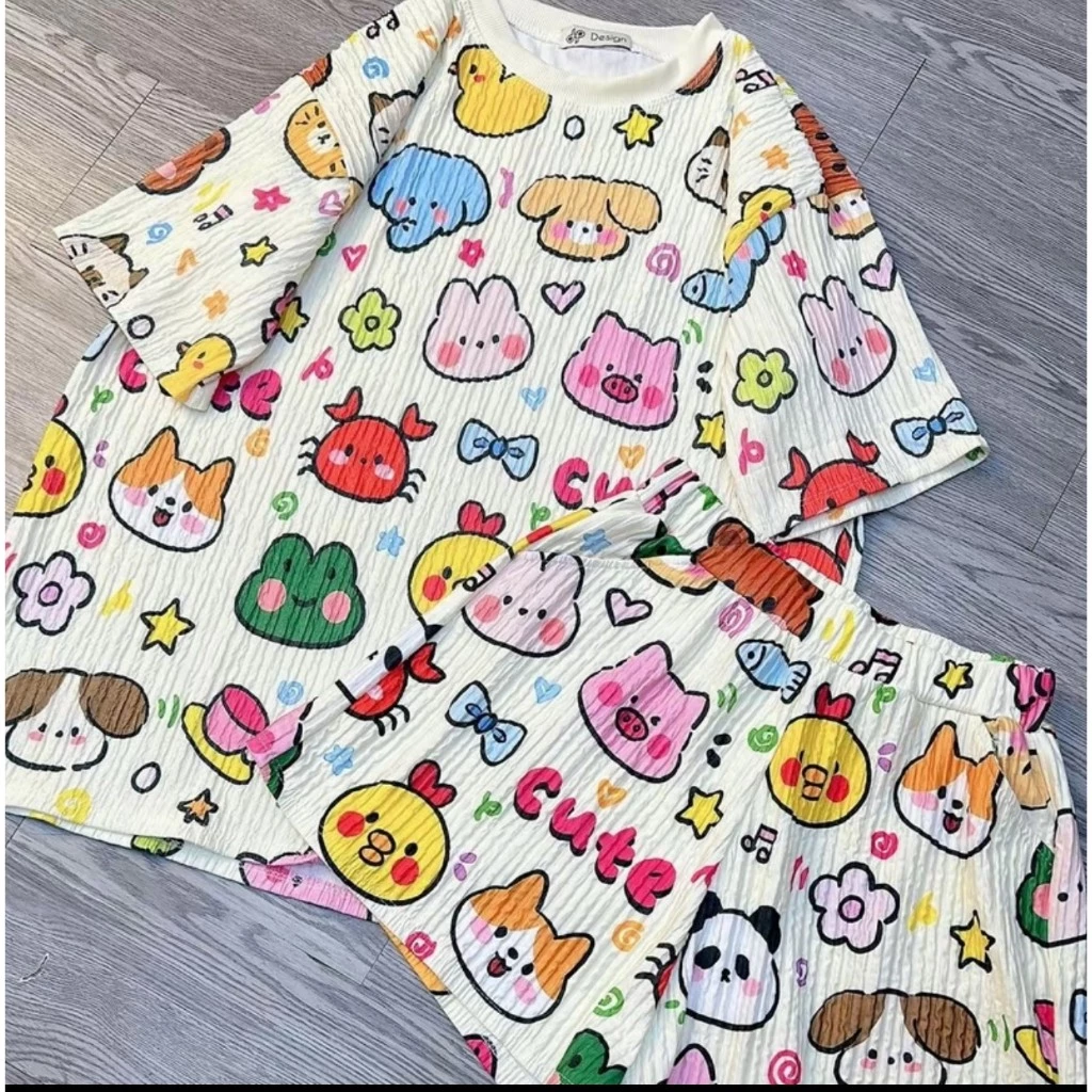 SET ĐỒ BỘ MẶC NHÀ HỌA TIẾT HOẠT HÌNH  NHIỀU MÀU SẮC chất vải thun gân tăm dày dặn co dãn thoáng mát