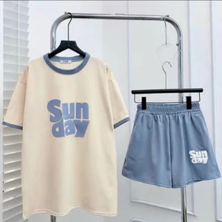 Set Bộ Áo Thun Nữ Form Rộng Tay Lỡ + Quần Short Ống Rộng Ulzzang