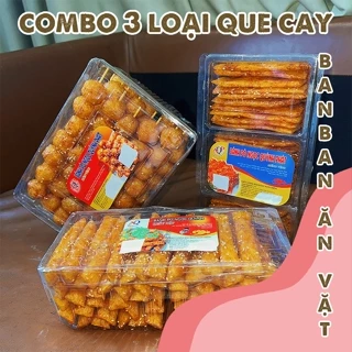 COMBO đồ ăn vặt que cay, 3 hộp bánh bò miếng vừng, xiên hồ lô, quẩy bò, bánh pò miếng vừng