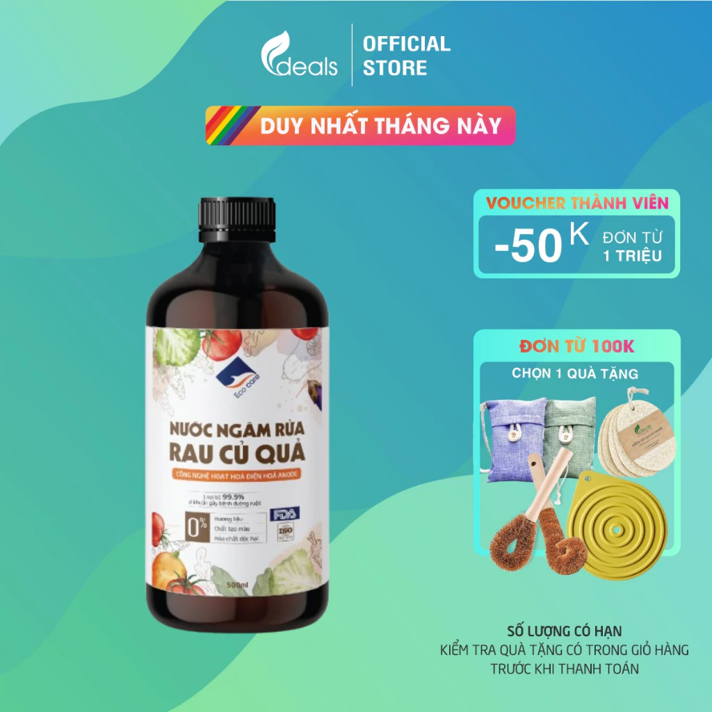 Nước ngâm rửa rau củ quả sinh học Ecocare hương Cam - Chai 500ml