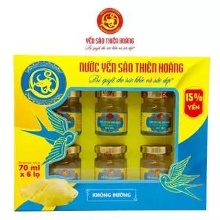 Yến Thiên Hoàng không đường 15% yến tổ cao cấp KHÔNG TÚI (6 lọ x 70ml)