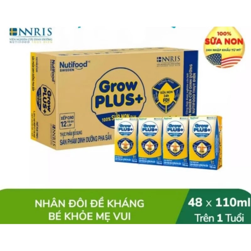 [ Date Tháng 1/2025 ] Thùng 48 hộp SBPS Nutifood Growplus+ Sữa non (vàng) 110ml