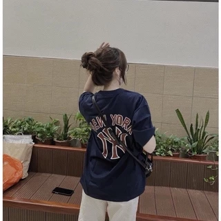Áo Thun MLBB Nam Nữ Form Rộng In Chữ Logo NY Chất Vải Cotton Cao Cấp Dày Dặn Thoáng Mát