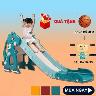 Cầu trượt cho bé [ TẶNG BÓNG ] Cầu trượt trong nhà hình khủng long,robot có gấu phát nhạc,bóng rổ mẫu 2024