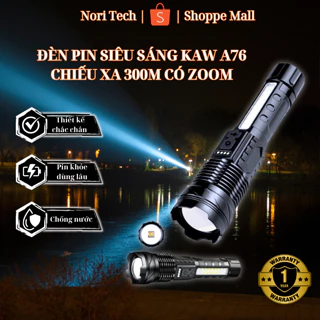 Đèn pin cầm tay siêu sáng Corisu A76 chiếu xa 300m có Zoom, chống nước IPX4, pin trâu chip COB Led tâm tròn 7 chế độ