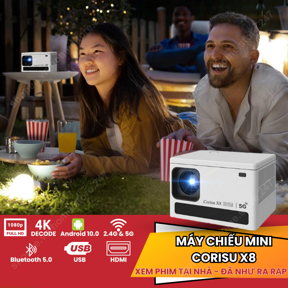 Máy Chiếu Mini Corisu X8 Full HD 1080p - Kết Nối Wifi - Âm Thanh 3D Sống Động