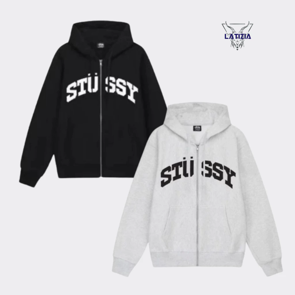 Áo hoodie zip Stussy nỉ bông cao cấp siêu dày, khoác zip 2 lớp mũ zip bassic form rộng nam nữ unisex P1 LATIZIA.VN