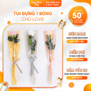 [Giá Rẻ - Hàng Loại 1] Set 20 Túi Kính, Túi Đựng Hoa 1 Bông Chữ LOVE, Nhiều Màu Sắc