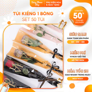 Set 50 Túi Kiếng 1 Bông, Túi Gói Hoa Trong Suốt Nhiều Màu Không Thấm Nước, Đựng Hoa Tươi, Hoa Sáp