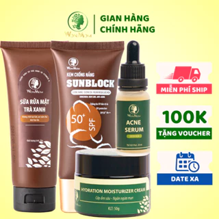 Bộ trắng da, sạch mụn, chống nắng chuyên sâu Wonmom ( 1 Sữa rửa mặt + 1 Kem cấp ẩm + 1 Serum mụn + 1 Kem chống nắng )