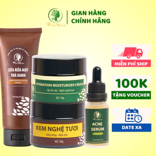 Bộ trắng da, sạch mụn nám chuyên sâu ngày và đêm Wonmom (Sữa rửa mặt + Kem cấp ẩm + Serum mụn + Kem nghệ tươi)