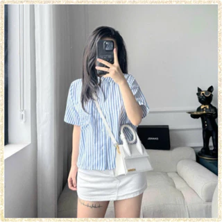 Áo Sơ Mi Nữ, Croptop Ngắn Tay, Kiểu Dáng Basic, Dễ Mặc, Thêu Túi Chữ L, Thô, Thoáng Mát, CTNG92965