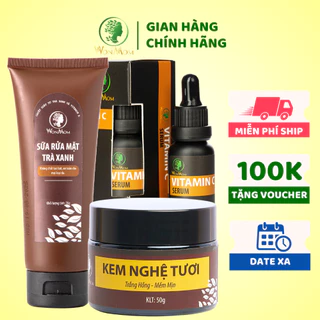 Combo 1 sữa rửa mặt 70g + 1 serum vitamin C 20ml + 1 kem nghệ tươi 50g Wonmom