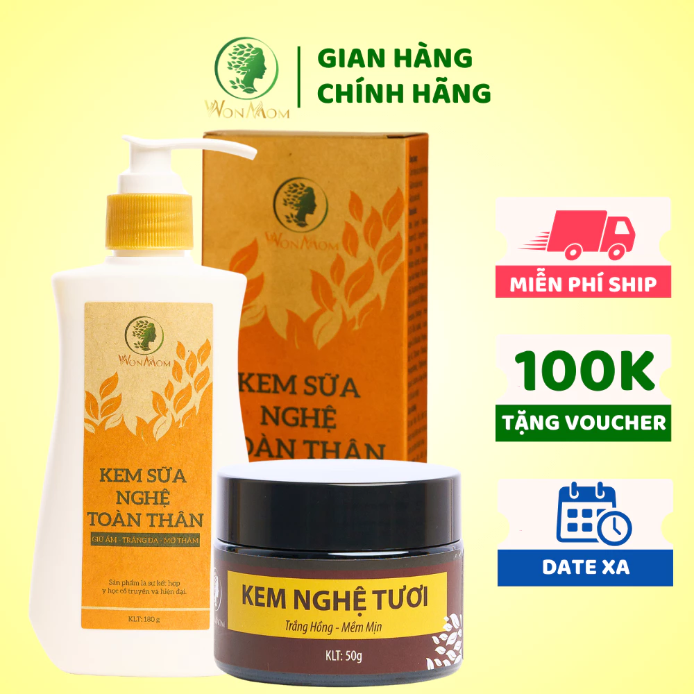 [ Giảm 50K - Đơn 479K ] Combo dưỡng trắng da toàn diện cho mẹ sau sinh Wonmom (1 kem sữa nghệ toàn thân+1 kem nghệ tươi)