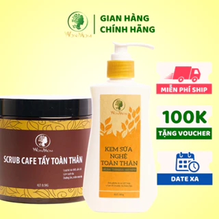 [Giảm 35K - Đơn 339K] Bộ dưỡng trắng hồng da toàn thân Wonmom (1 kem sữa nghệ + 1 scrub cafe tẩy tế bào chết toàn thân)