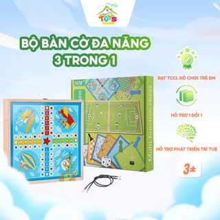 Bộ bàn cờ đa năng 3 trong 1 TOYSHOP chất liệu gỗ cao cấp gồm cờ vua cờ cá ngựa và cờ búng đá bóng 30 x 30 cm