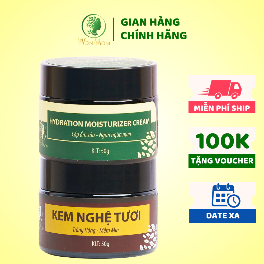 [ Giảm 50K - Đơn 459K ] Combo kem dưỡng trắng da ban ngày và ban đêm Wonmom ( 1 Kem nghệ tươi + 1 Kem cấp ẩm )