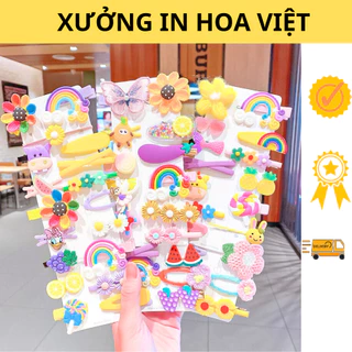 Vỉ 14 kẹp tóc hình hoa màu vàng cho bé gái, hình đáng yêu ngộ nghĩnh