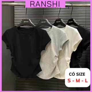 [CÓ SIZE] Áo Phông Tay Ngắn RANSHI Thiết Kế Nhún Eo Ôm Body Kiểu Dáng Basic Dễ Phối Đồ Chất Thun Tăm Lạnh - RA234