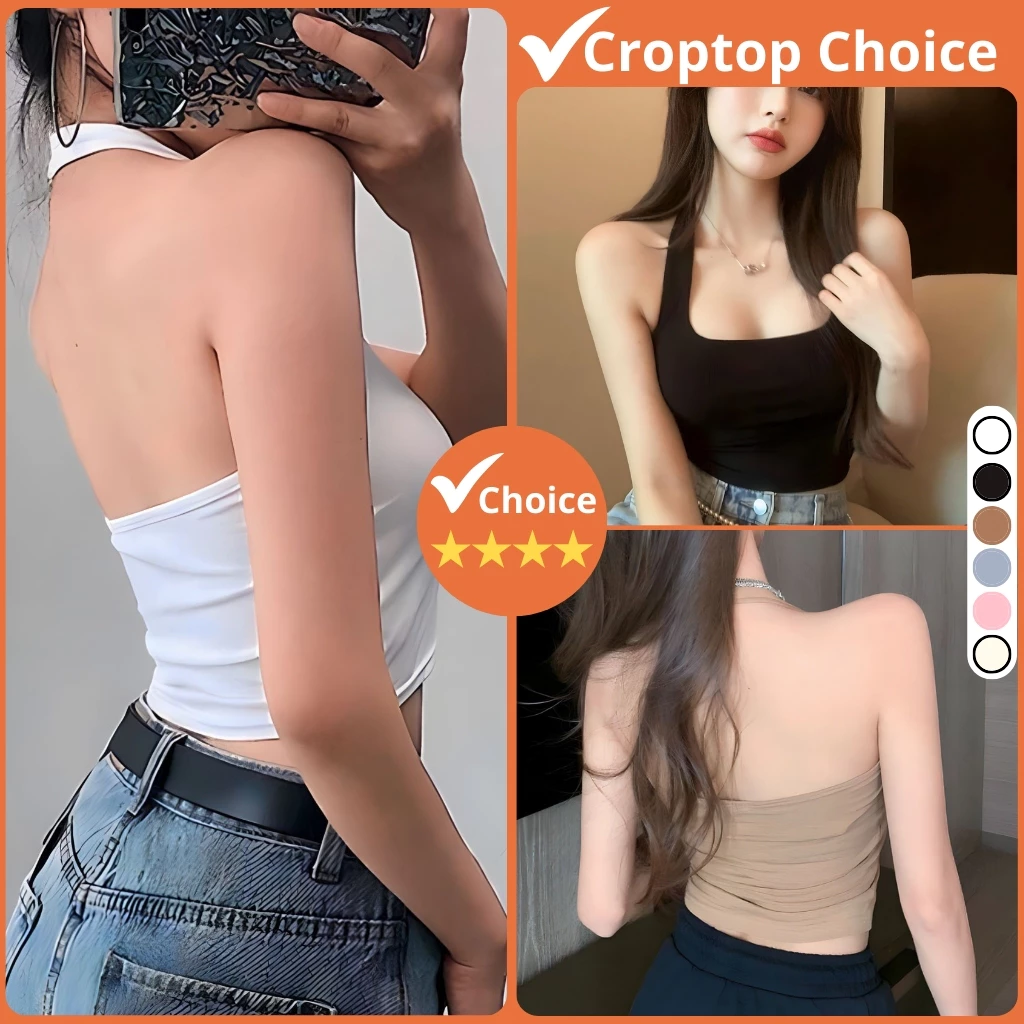 Áo croptop nữ cổ yếm hở lưng có mút ngực CHOICE áo yếm nữ đi biển cực xinh vải mềm mịn mát A-09