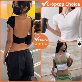 Áo croptop ngắn tay hở lưng CHOICE áo thun nữ ôm body hở lưng vải COTTON dày dặn mềm mịn mát A-16