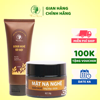 [ Giảm 50K - Đơn 459K ] Bộ tái tạo và phục hồi da Wonmom ( 1 Scrub nghệ tẩy mặt + 1 Mặt nạ nghệ )