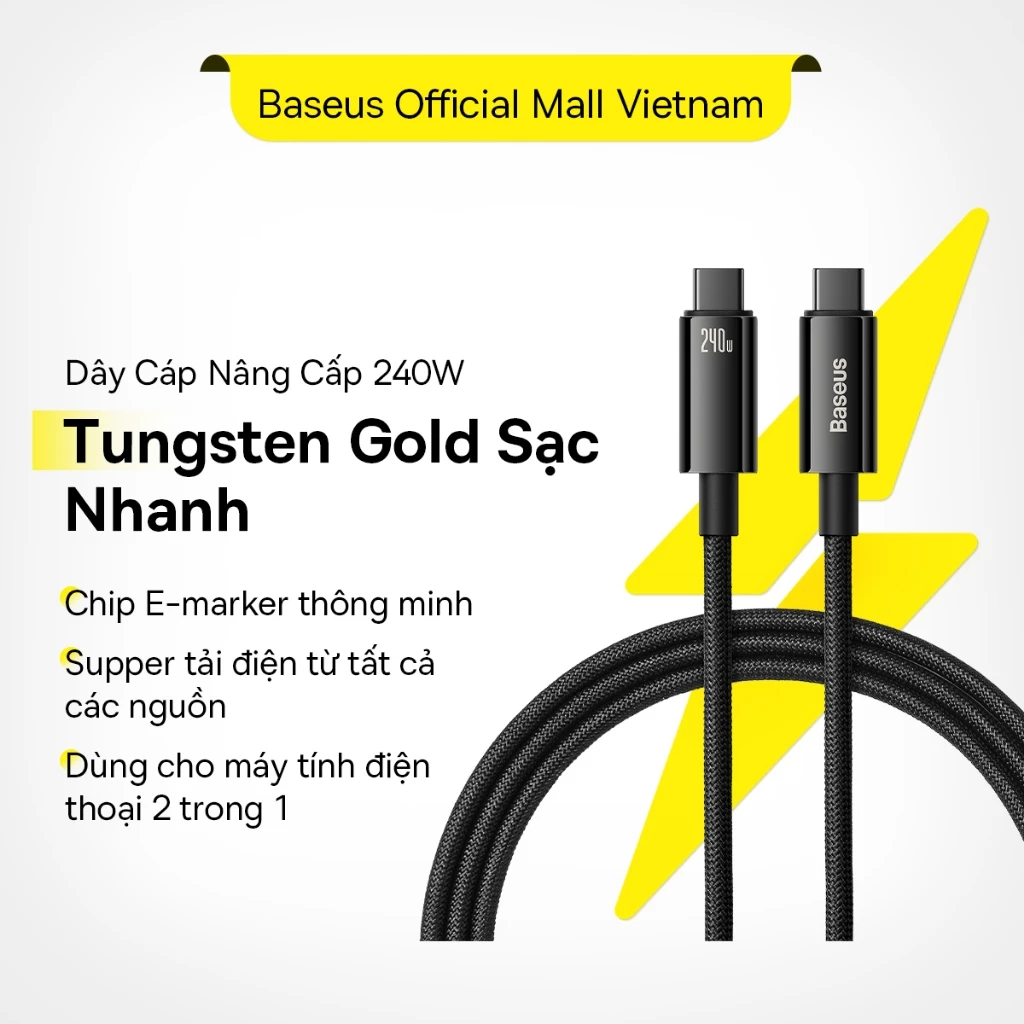 Cáp Sạc Baseus  Dây Cáp Sạc Nhanh USB-C Loại C Type C 240w Cho iPp15 pd3.1 Realme Samsung S23 Mac PC