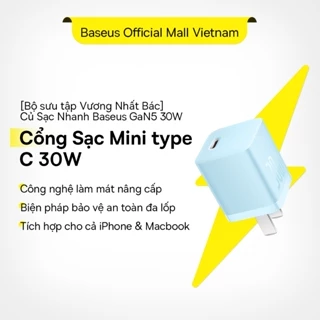 Củ Sạc Nhanh Baseus 30W GaN5 Type C Thích Hợp QC3.0 PD Sạc Nhanh cho iP 15 14 13 Pro Max