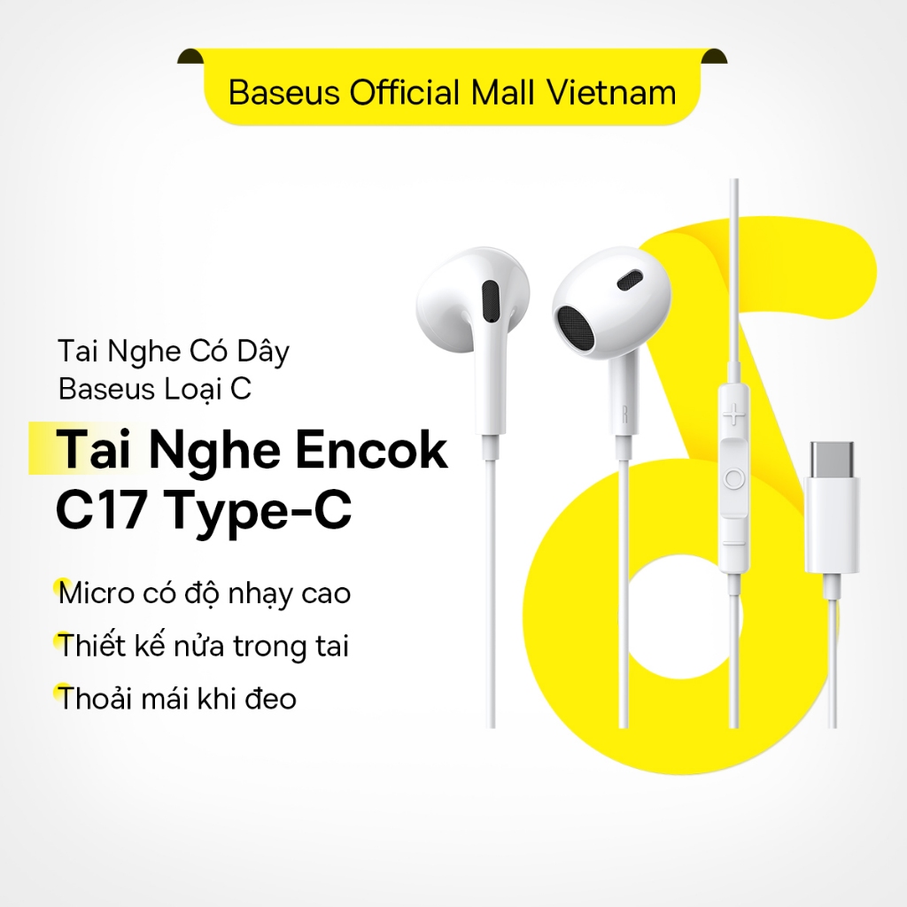 Tai Nghe Có dây H17/C17 Baseus loại C Type C Thích Hợp cho Huawei Mate 40…