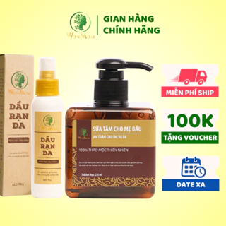 [ Giảm 35K - Đơn 329K ] Bộ tắm thảo mộc và chống rạn Wonmom ( 1 Dầu chống rạn + 1 Sữa tắm cho mẹ )