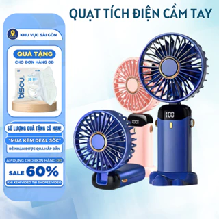 Quạt Mini Cầm Tay Tích Điện 10.000mAh,5 cấp Độ Gió, Đèn LED Hiển Thị ( BH 12 tháng )