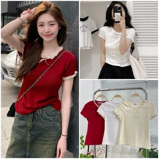 Áo Thun Ôm Body Cổ Tim Đính Ren Dáng Babytee Chất Thun Gân Mềm Mại, Labibi