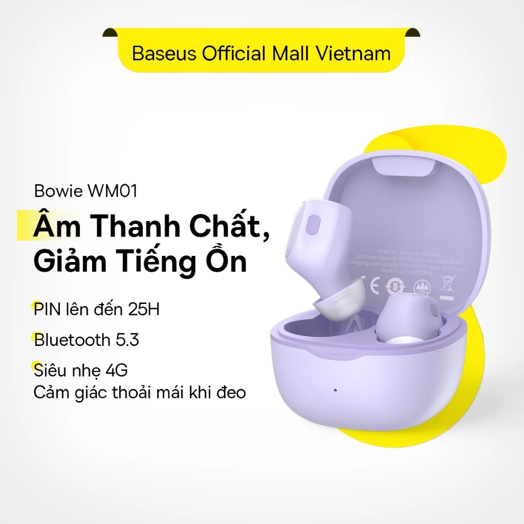 Tai Nghe Bluetooth 5.3 Baseus WM01 Chống Ồn Có Micro điều Khiển Bằng Cảm ứng