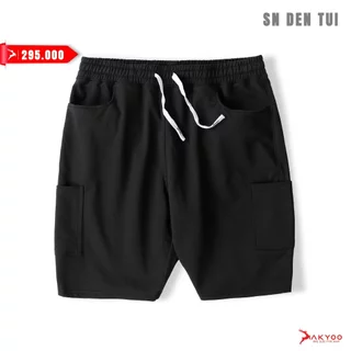 Quần Sooc nỉ túi đen, Big Size Nam 80-140kg AKYOO Vải Thun Co Giãn