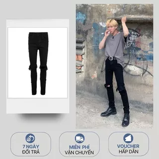 Quần Jeans đen rách gối cao cấp | Black Ripped Jeans