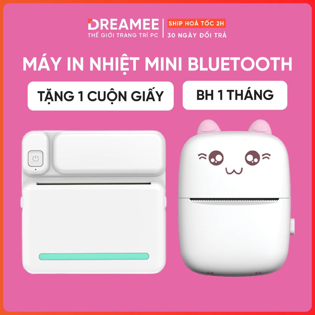 Máy In Nhiệt Mini Bluetooth cầm tay, Máy in Hoá đơn, Tài liệu, Phao, Nhãn dán, Ảnh, Tem nhãn Không cần mực - Dreamee