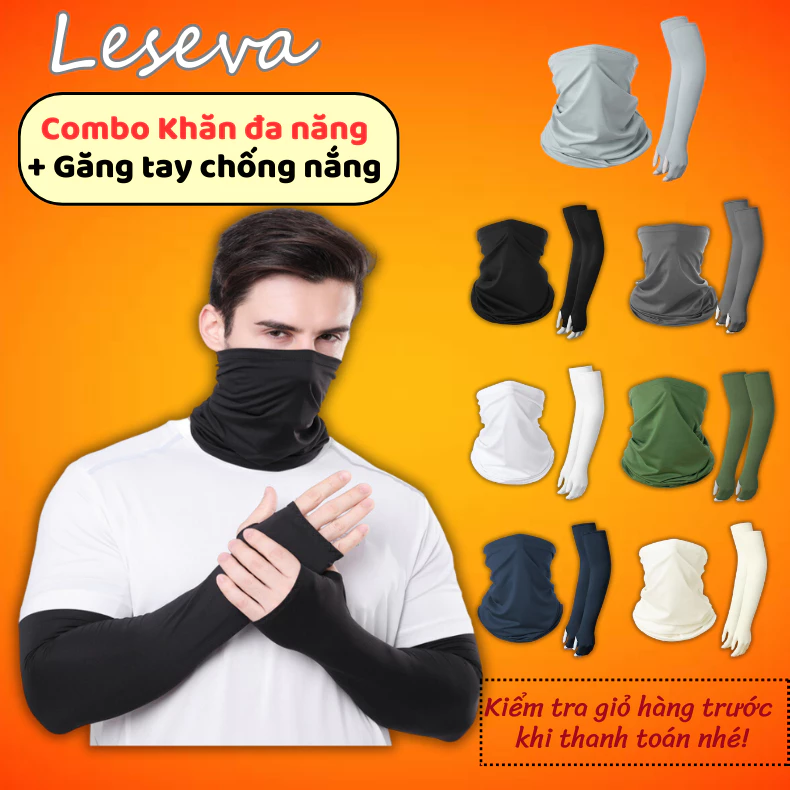 Combo khăn ống đa năng và găng tay xỏ ngón chống nắng cotton lạnh thoáng mát chống tia UV PK29