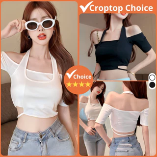 Áo croptop cổ yếm trễ vai CHOICE áo kiểu nữ hở lưng khoét eo ôm body tôn dáng chất vải mềm mịn A-22