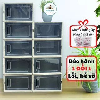 Combo 10 Hộp Đựng Giày Dép Nắp Nhựa Cứng Thoáng Khí, Tủ Đựng Giày Lắp Ráp Thông Minh Size Lớn Chịu Lực 6Kg