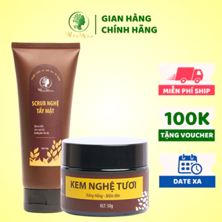 [ Giảm 35K - Đơn 329K ] Bộ dưỡng trắng da mặt Wonmom ( 1 kem nghệ tươi 50g + 1 scrub nghệ tẩy mặt 70g)