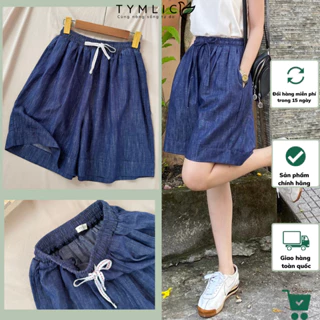 Quần Short Gối Freesize Chất Denim Lưng Chun Màu Xanh Q436 TYMLIC