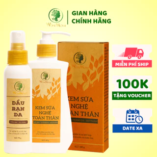 [ Giảm 35K - Đơn 339K ] Bộ đánh bay thâm rạn, dưỡng trắng toàn thân Wonmom ( 1 Dầu rạn + 1 Kem sữa nghệ toàn thân )