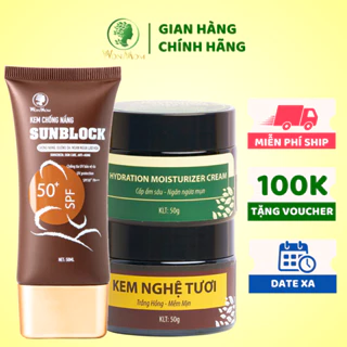 Bộ dưỡng trắng da ngày và đêm kết hợp chống nắng Wonmom ( 1 Kem nghệ tươi + 1 Kem chống nắng + 1 Kem cấp ẩm )