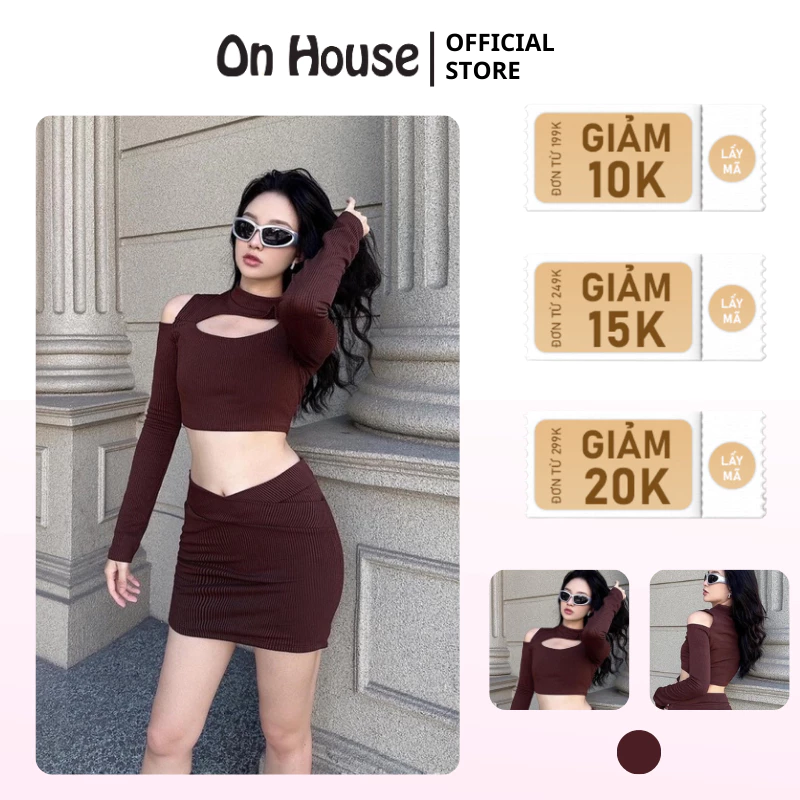 Set quần áo Cutput cá tính che khuyết điểm ROSIE áo tay dài mix chân váy ôm lưng V trendy thời trang ON house S001