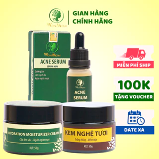 Bộ trắng da, sạch mụn nám cơ bản ngày và đêm Wonmom ( Kem cấp ẩm + Serum mụn + Kem nghệ tươi)